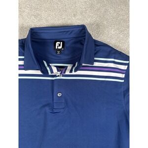 FootJoy Golf Shirt Polo Sleeve Logo Chest‎ Stripe Large Blue Performance FJ